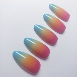 Custom Press on Nails 20pc set rainbow ombre pink yellow blue orange